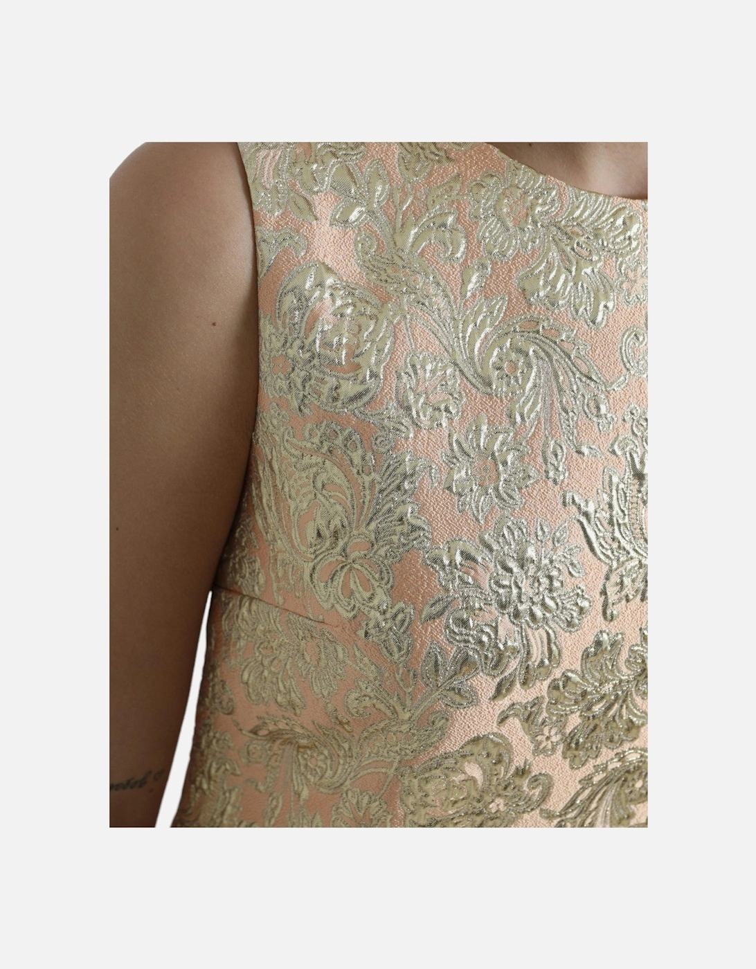 Brocade Mini Dress Floral Embroidered Women - Beige Dresses