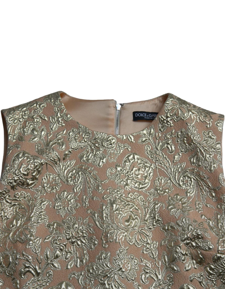 Brocade Mini Dress Floral Embroidered Women - Beige Dresses