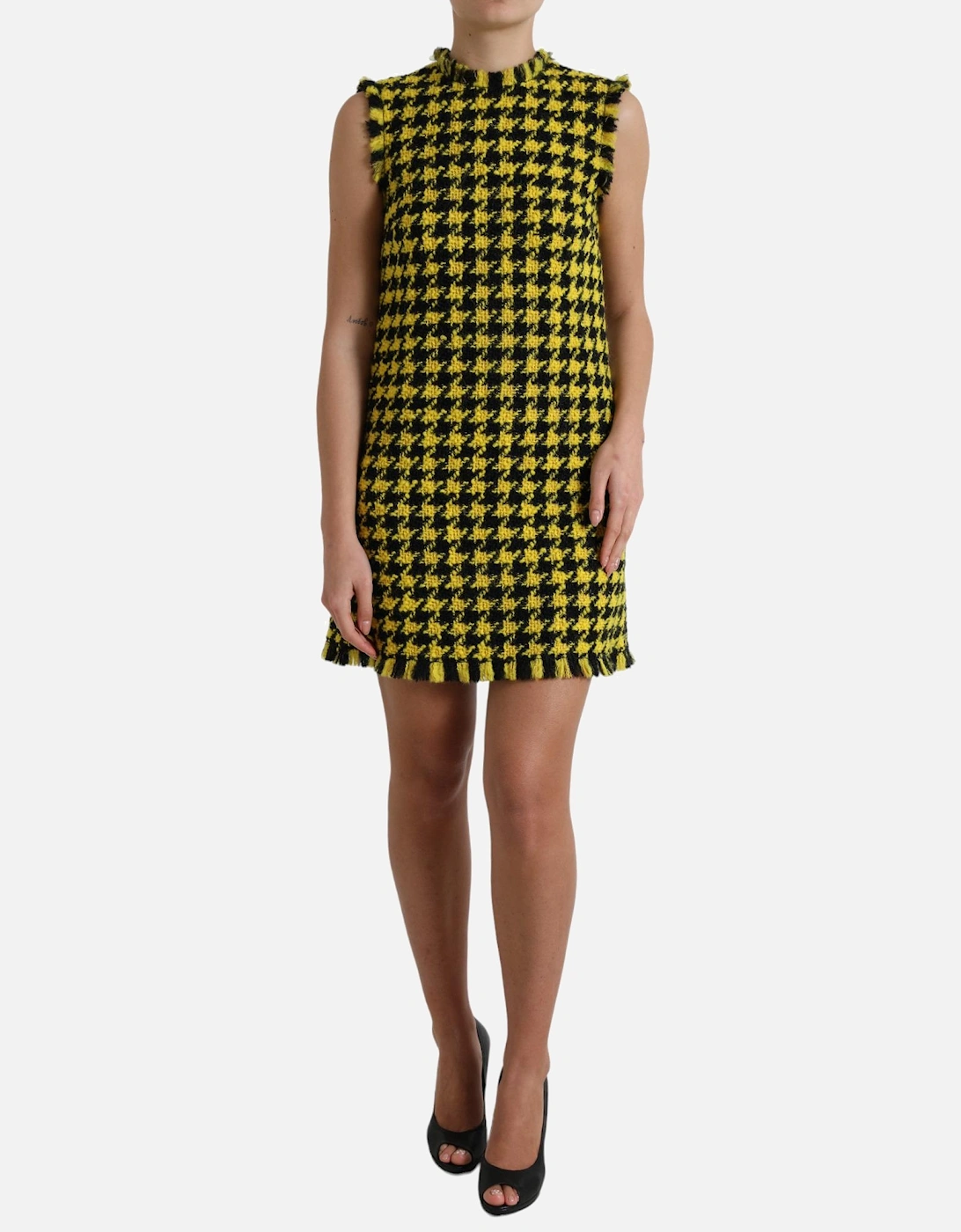 Houndstooth Mini Dress Sleeveless Shift Dress Women - Yellow Dresses, 6 of 5