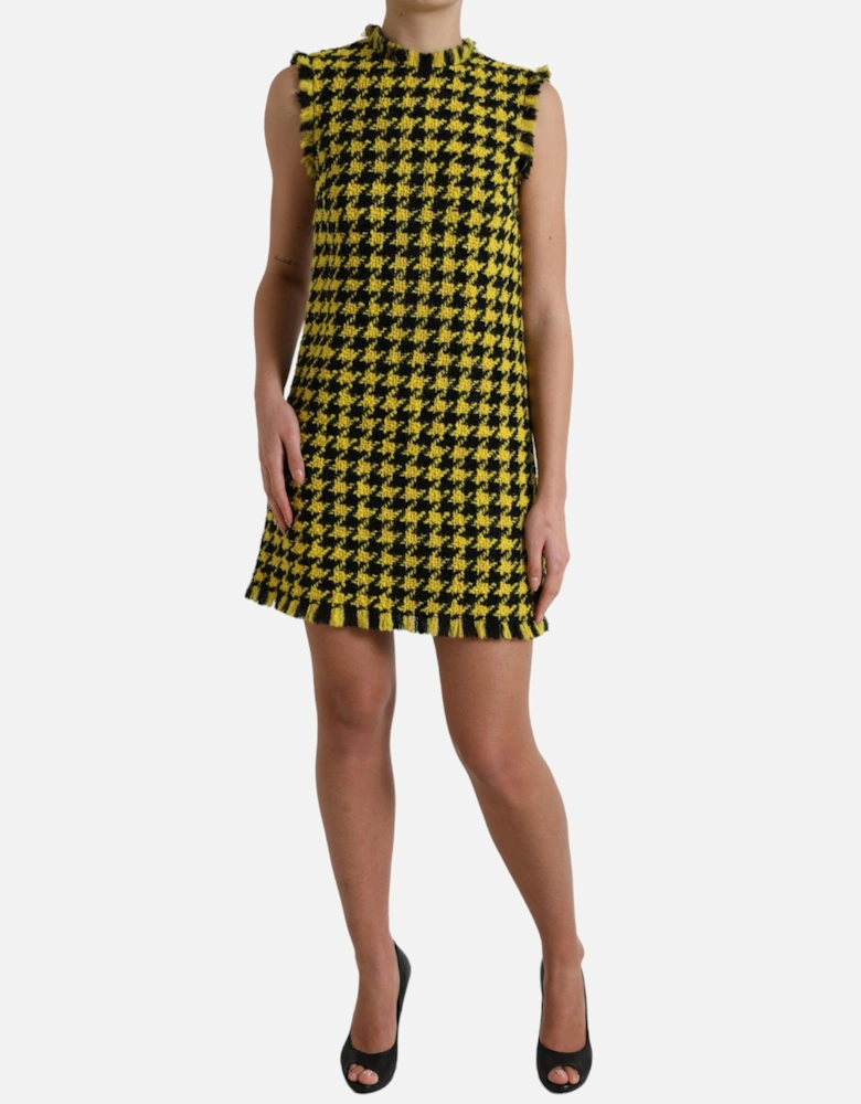 Houndstooth Mini Dress Sleeveless Shift Dress Women - Yellow Dresses