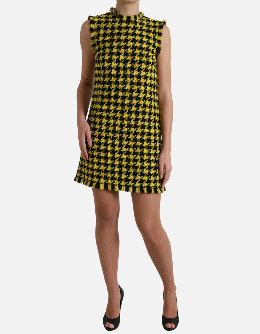 Houndstooth Mini Dress Sleeveless Shift Dress Women - Yellow Dresses