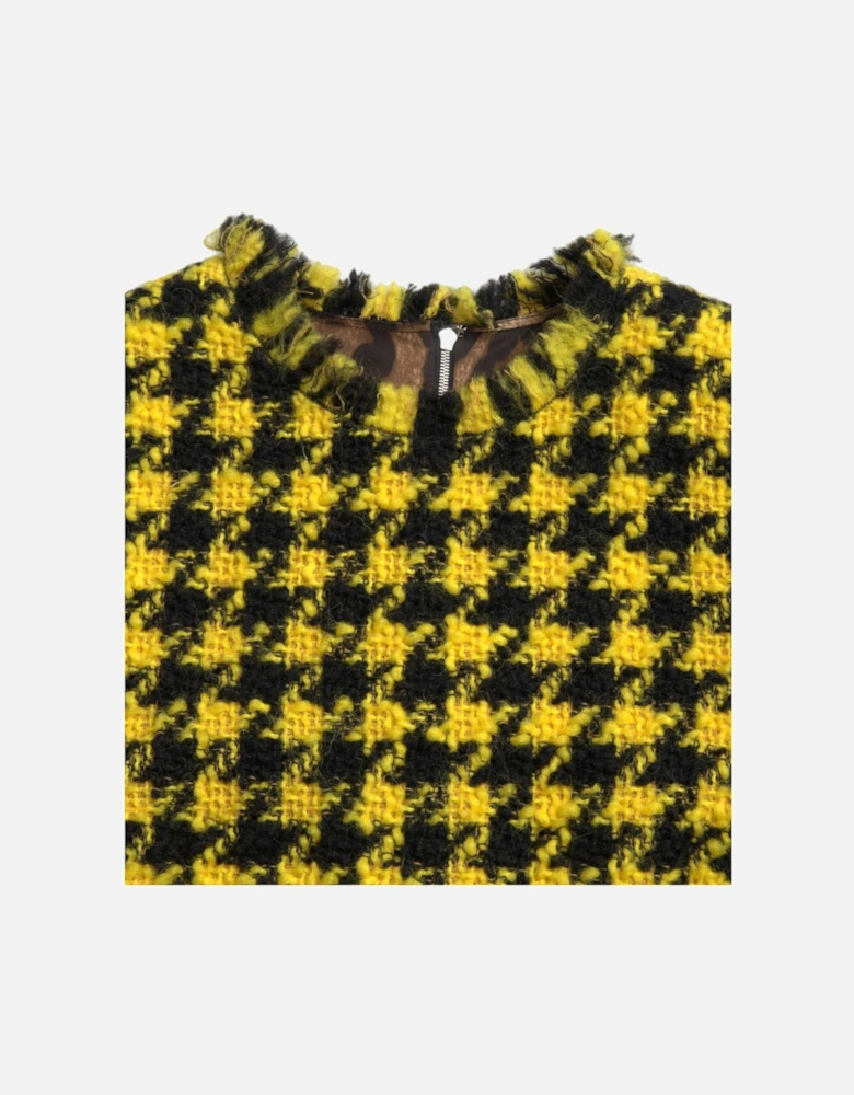 Houndstooth Mini Dress Sleeveless Shift Dress Women - Yellow Dresses