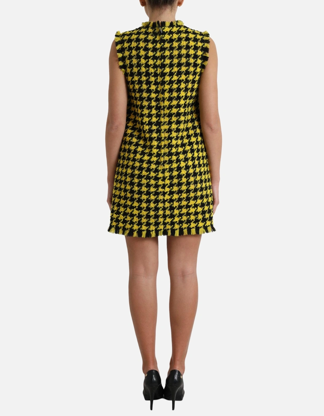 Houndstooth Mini Dress Sleeveless Shift Dress Women - Yellow Dresses