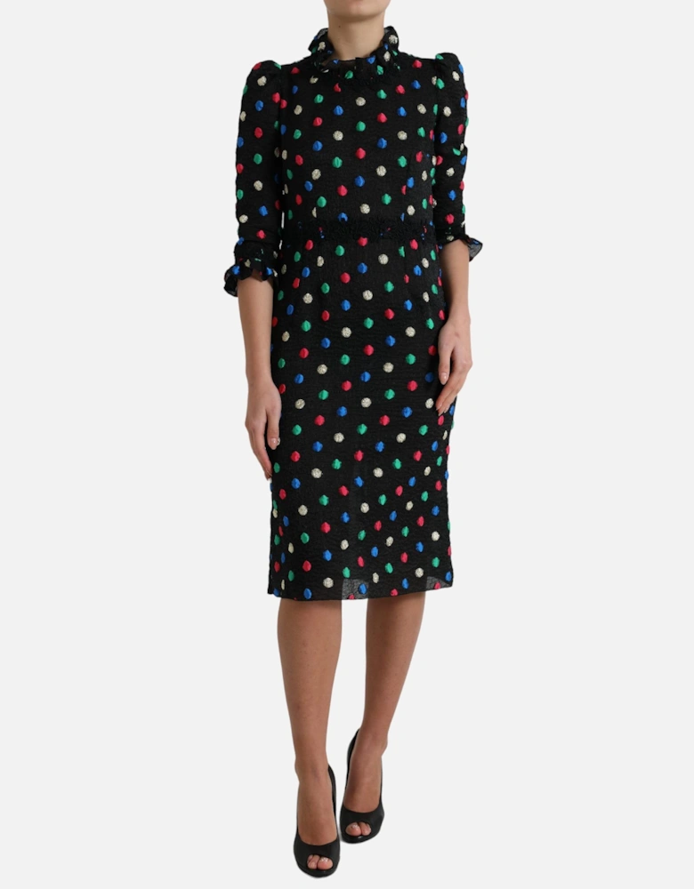 Pencil Dress Multicolor Polka Dot 34 Sleeves Women - Black Dresses