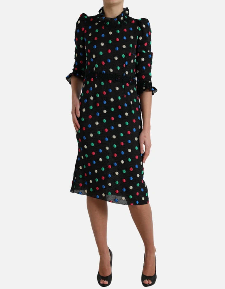 Pencil Dress Multicolor Polka Dot 34 Sleeves Women - Black Dresses