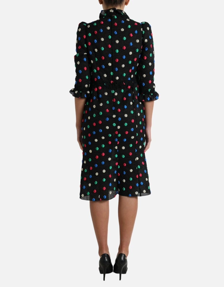 Pencil Dress Multicolor Polka Dot 34 Sleeves Women - Black Dresses