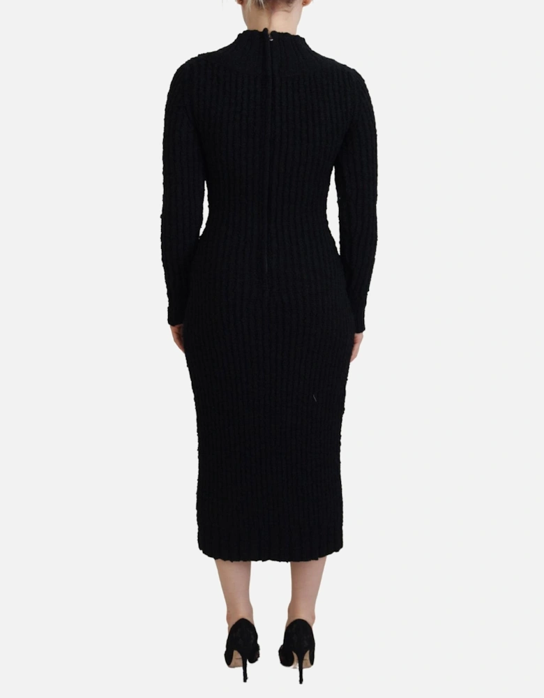 Long Sleeve Ribbed Knit Midi Dress Women - Black Dresses