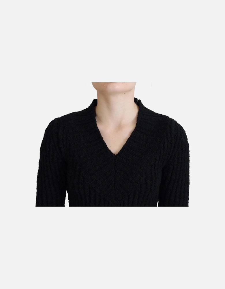 Long Sleeve Ribbed Knit Midi Dress Women - Black Dresses