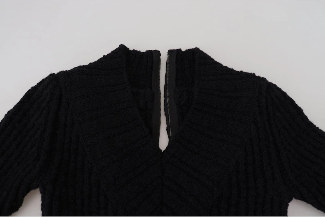 Long Sleeve Ribbed Knit Midi Dress Women - Black Dresses
