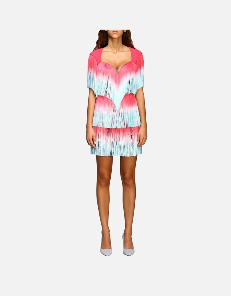 Fringed Mini Dress Sweetheart Neckline Women - Pink Dresses
