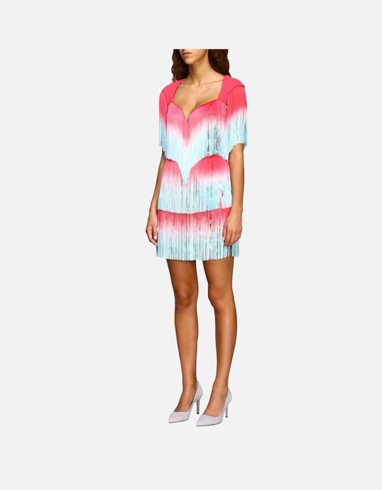 Fringed Mini Dress Sweetheart Neckline Women - Pink Dresses