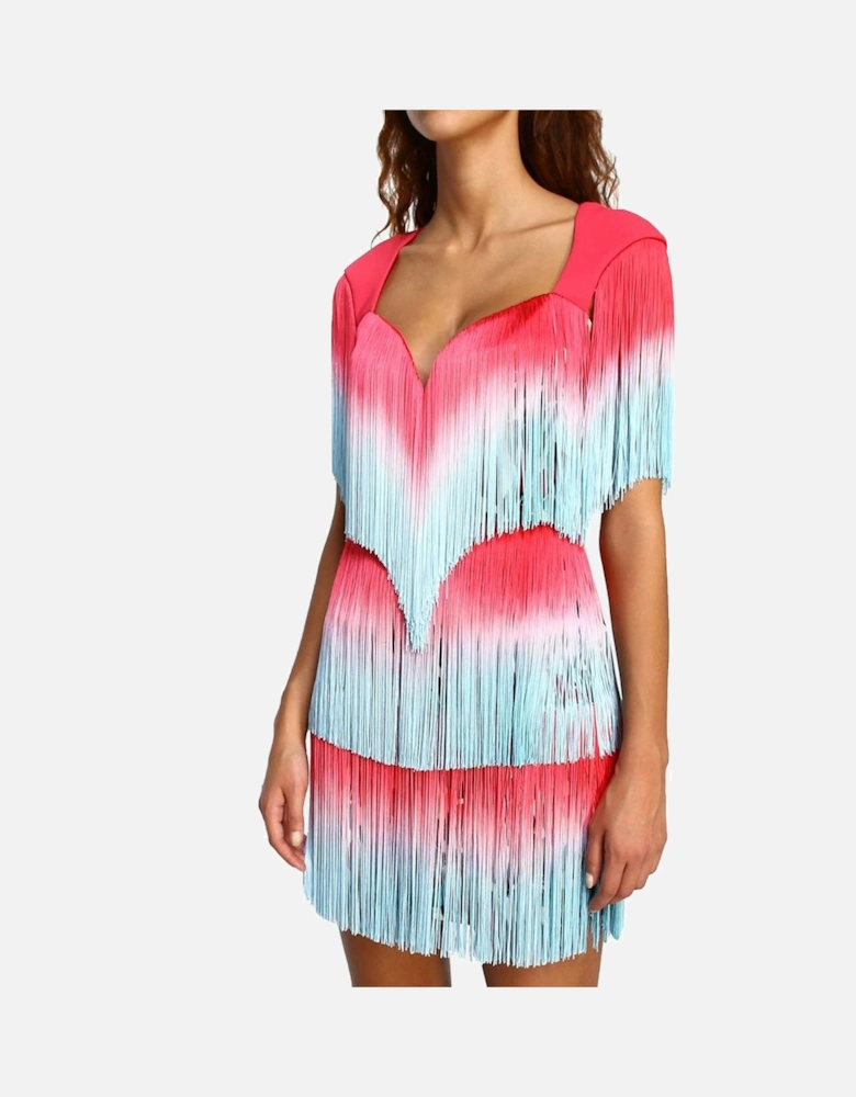Fringed Mini Dress Sweetheart Neckline Women - Pink Dresses