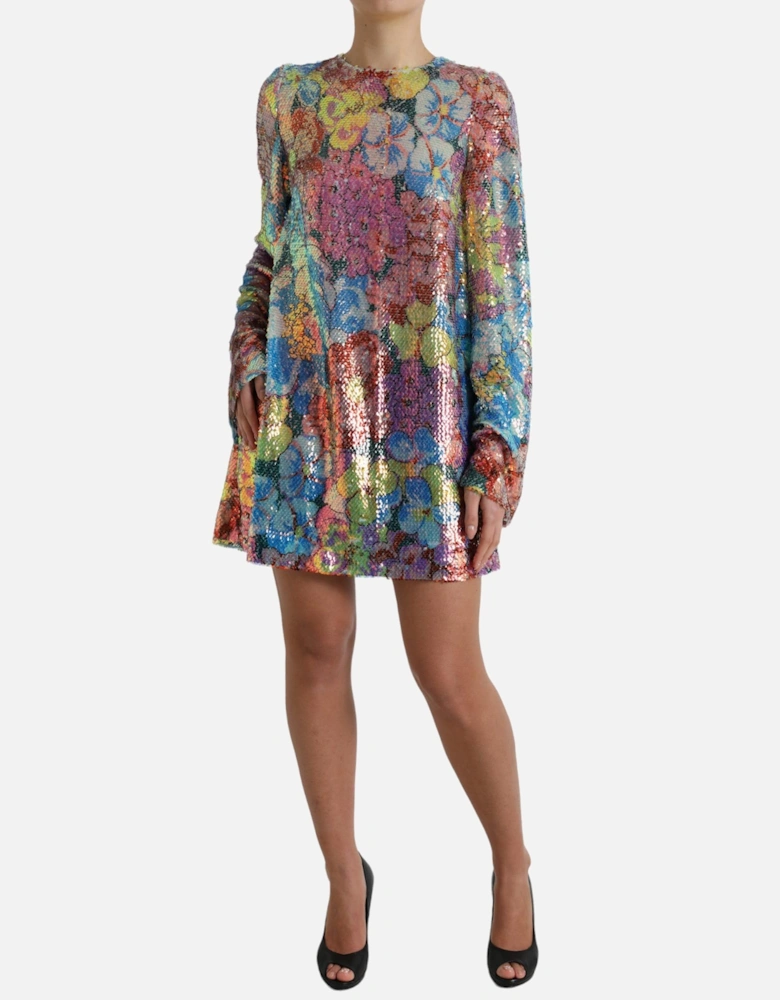 Sequined Mini Dress with Floral Design Women - Multicolor Dresses
