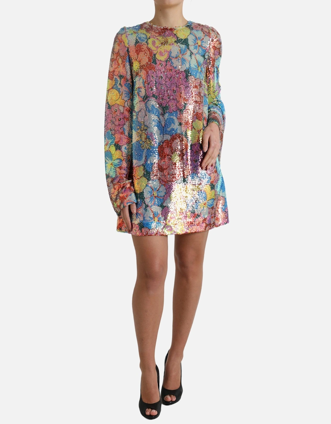 Sequined Mini Dress with Floral Design Women - Multicolor Dresses, 6 of 5