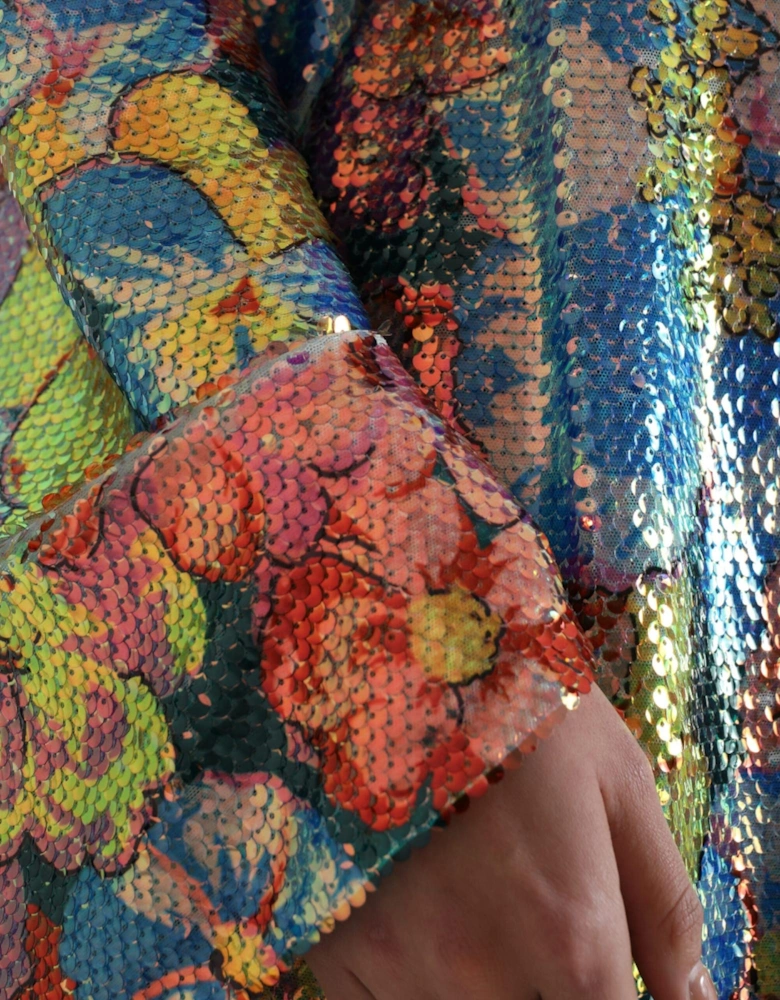 Sequined Mini Dress with Floral Design Women - Multicolor Dresses