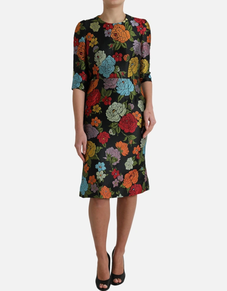 Floral Brocade Dress Multicolor Women - Black Dresses