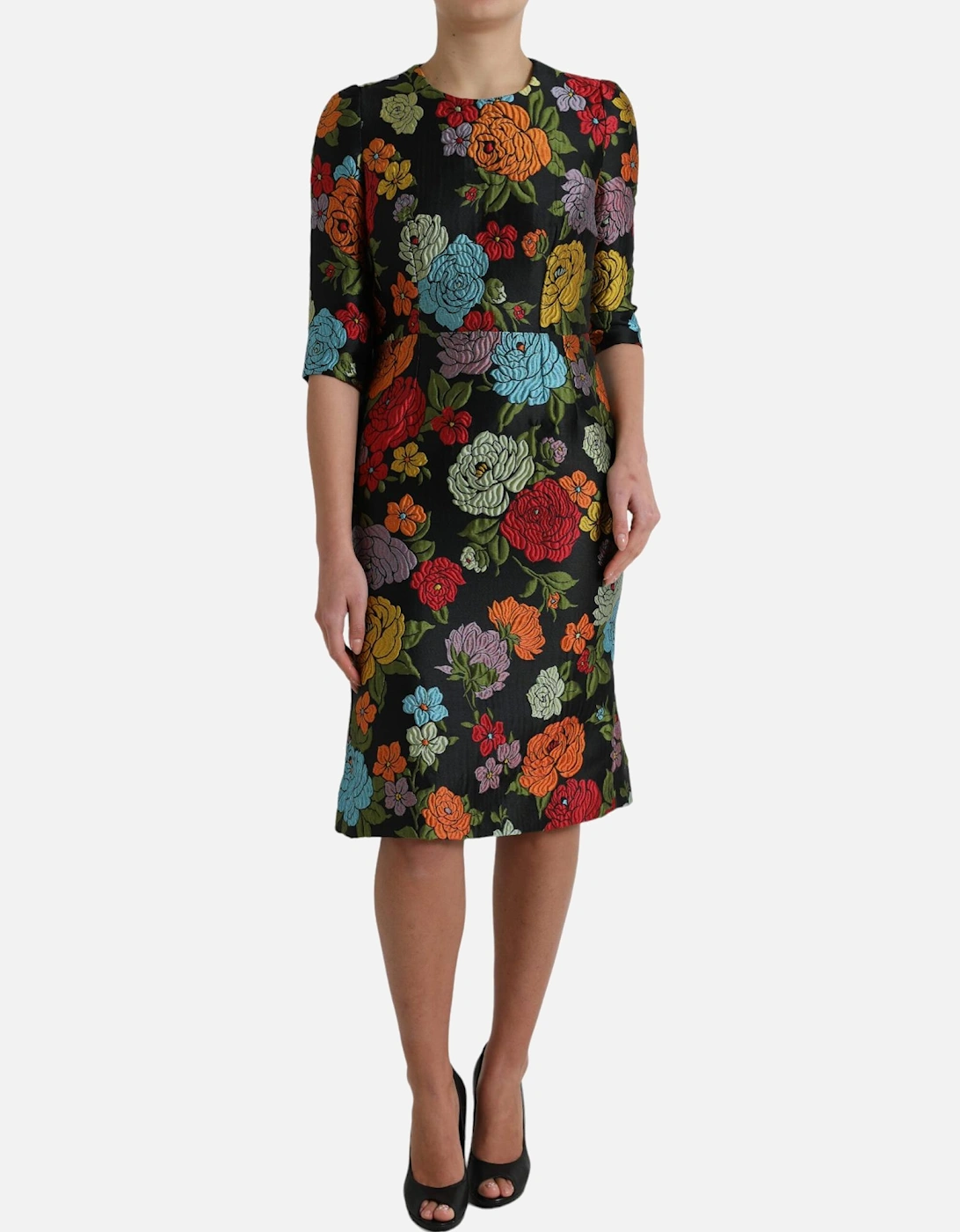 Floral Brocade Dress Multicolor Women - Black Dresses, 7 of 6