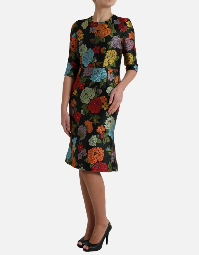 Floral Brocade Dress Multicolor Women - Black Dresses