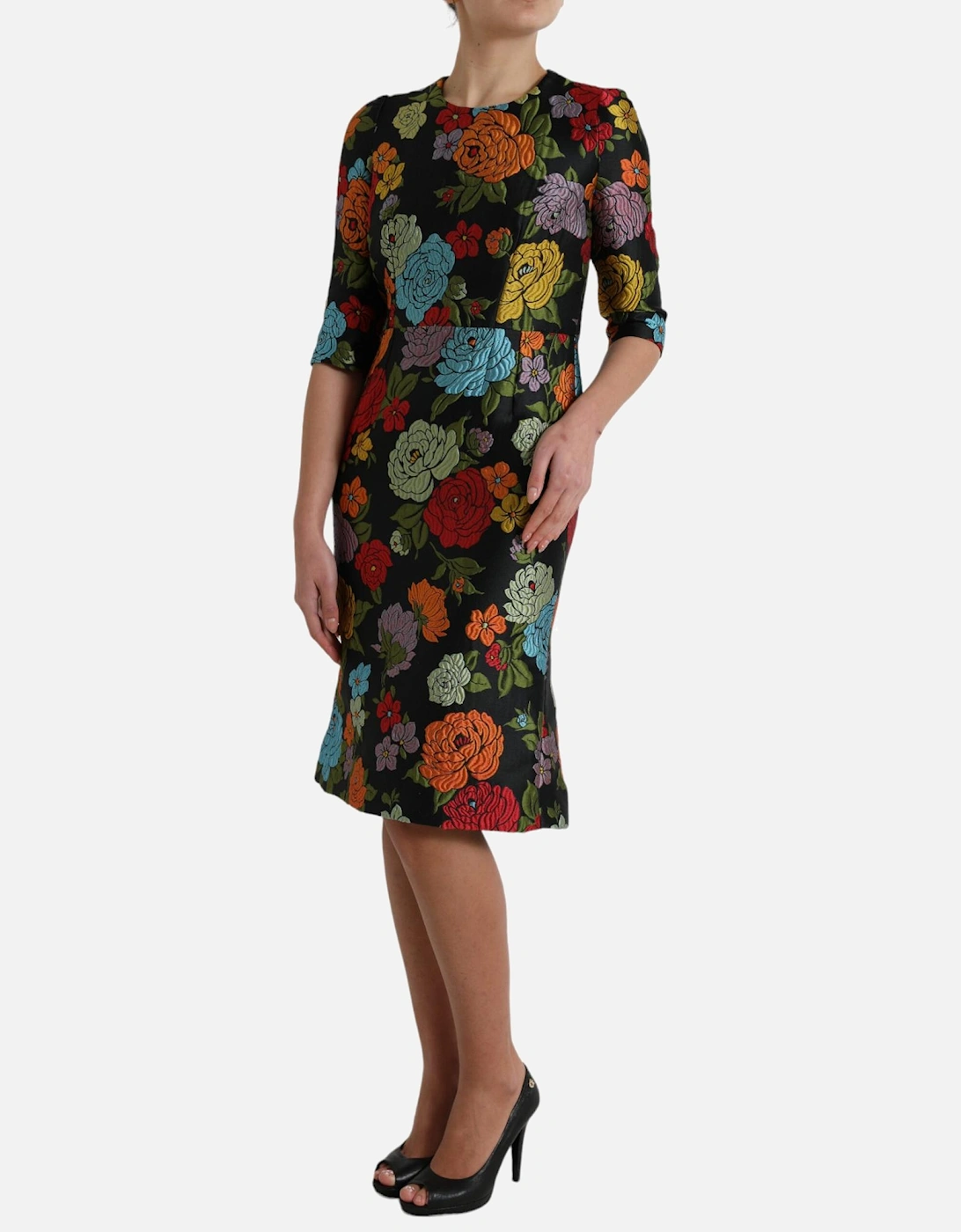 Floral Brocade Dress Multicolor Women - Black Dresses