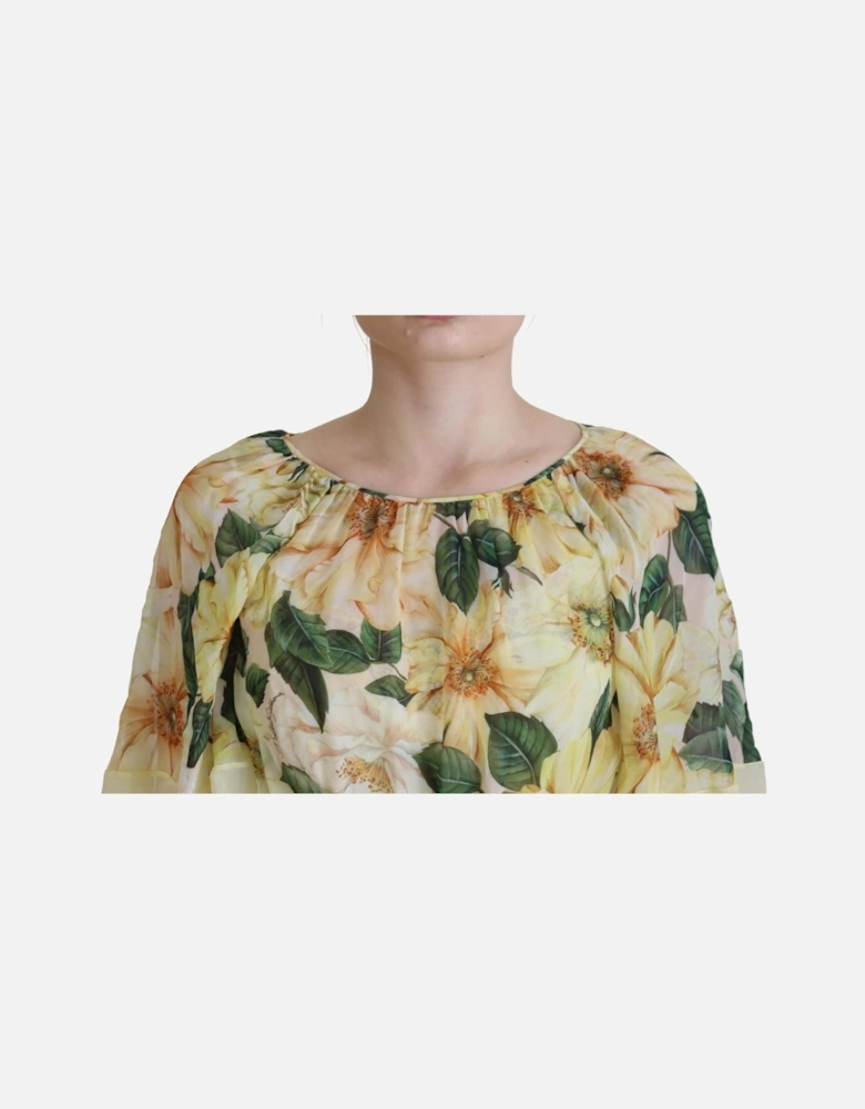 FloralPrint Silk Midi Dress Women - Yellow Dresses