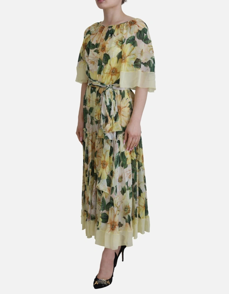 FloralPrint Silk Midi Dress Women - Yellow Dresses