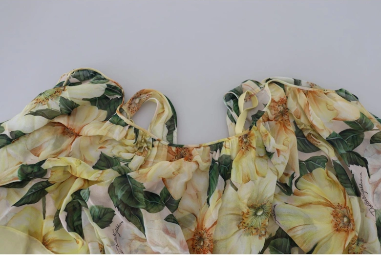 FloralPrint Silk Midi Dress Women - Yellow Dresses