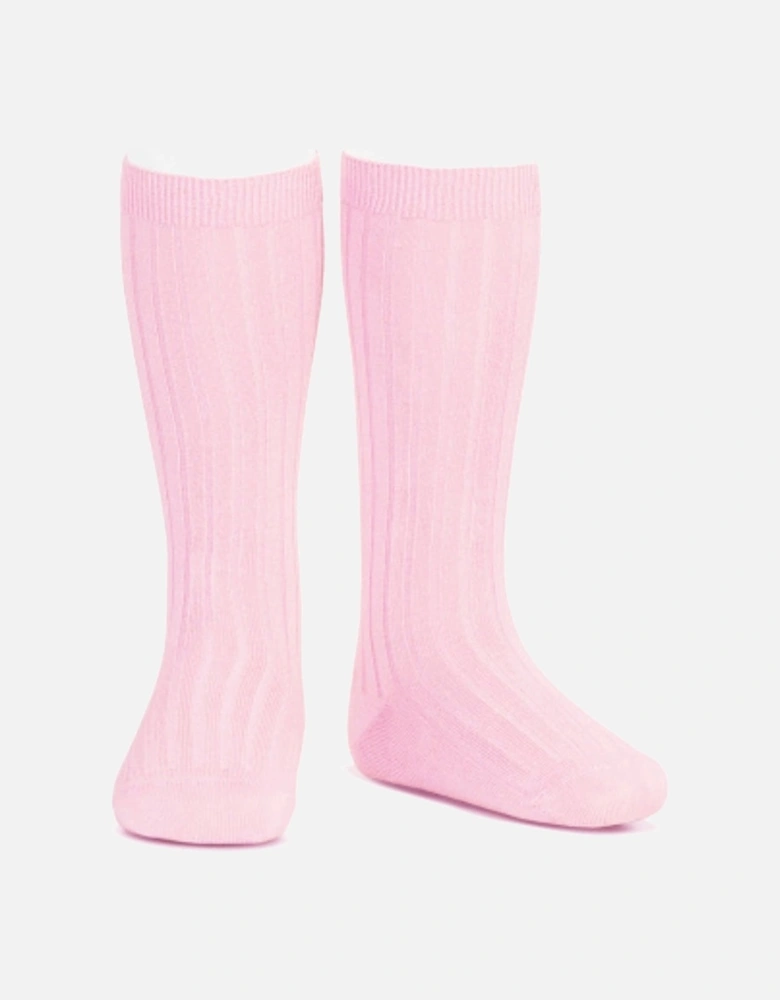 Pink Ribbed Knee Socks