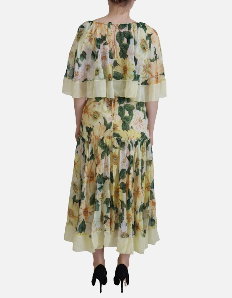 FloralPrint Silk Midi Dress Women - Yellow Dresses