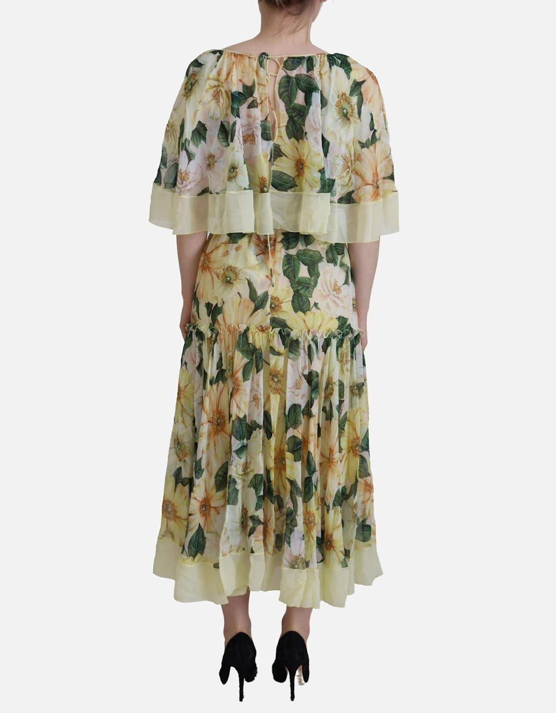 FloralPrint Silk Midi Dress Women - Yellow Dresses