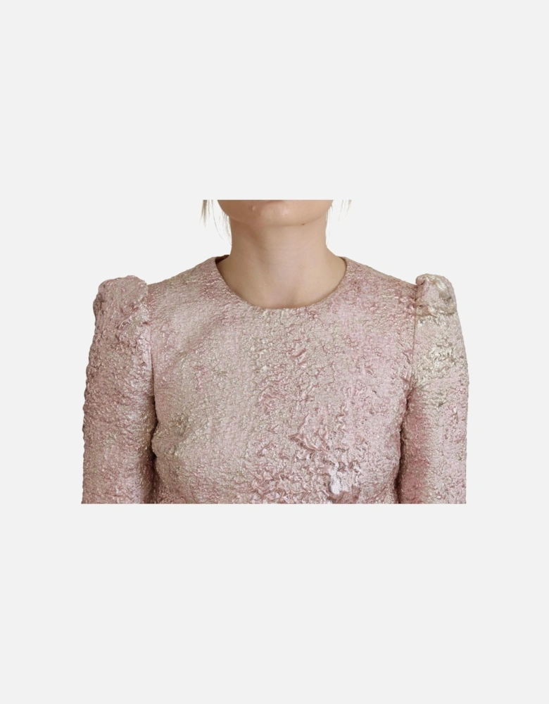 Brocade Mini Dress ThreeQuarter Sleeves Women - Pink Dresses