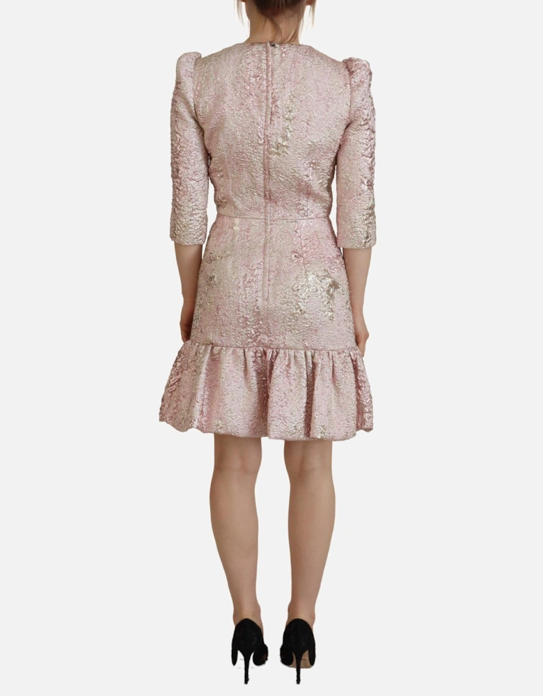 Brocade Mini Dress ThreeQuarter Sleeves Women - Pink Dresses
