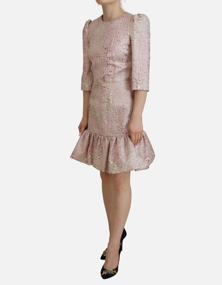 Brocade Mini Dress ThreeQuarter Sleeves Women - Pink Dresses