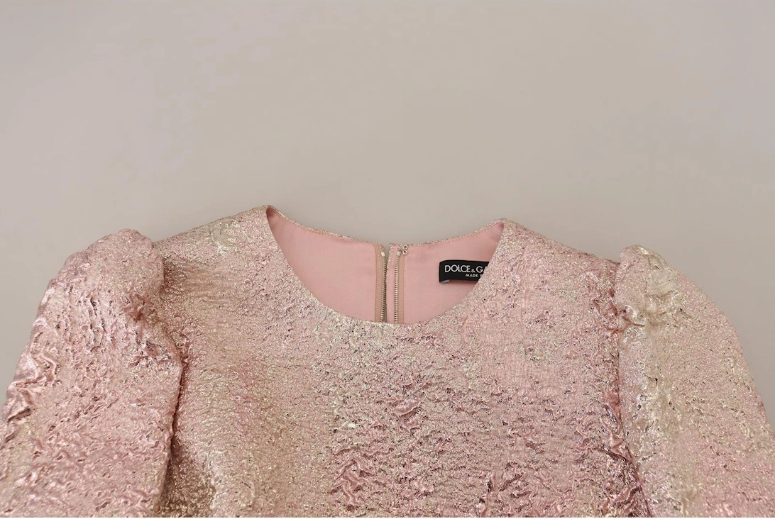Brocade Mini Dress ThreeQuarter Sleeves Women - Pink Dresses