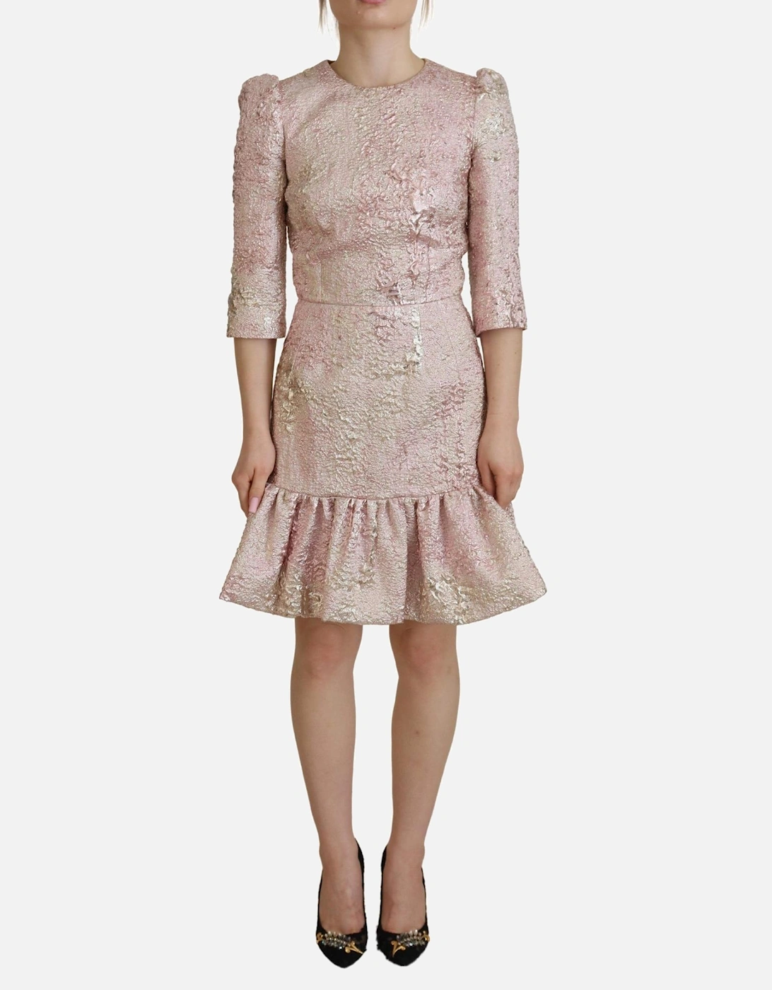 Brocade Mini Dress ThreeQuarter Sleeves Women - Pink Dresses, 7 of 6