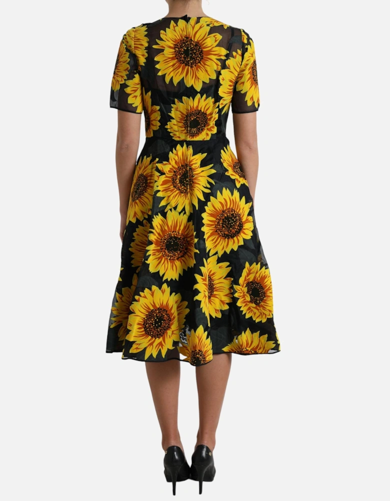 Sunflower Print A-Line Midi Dress Women - Black Dresses