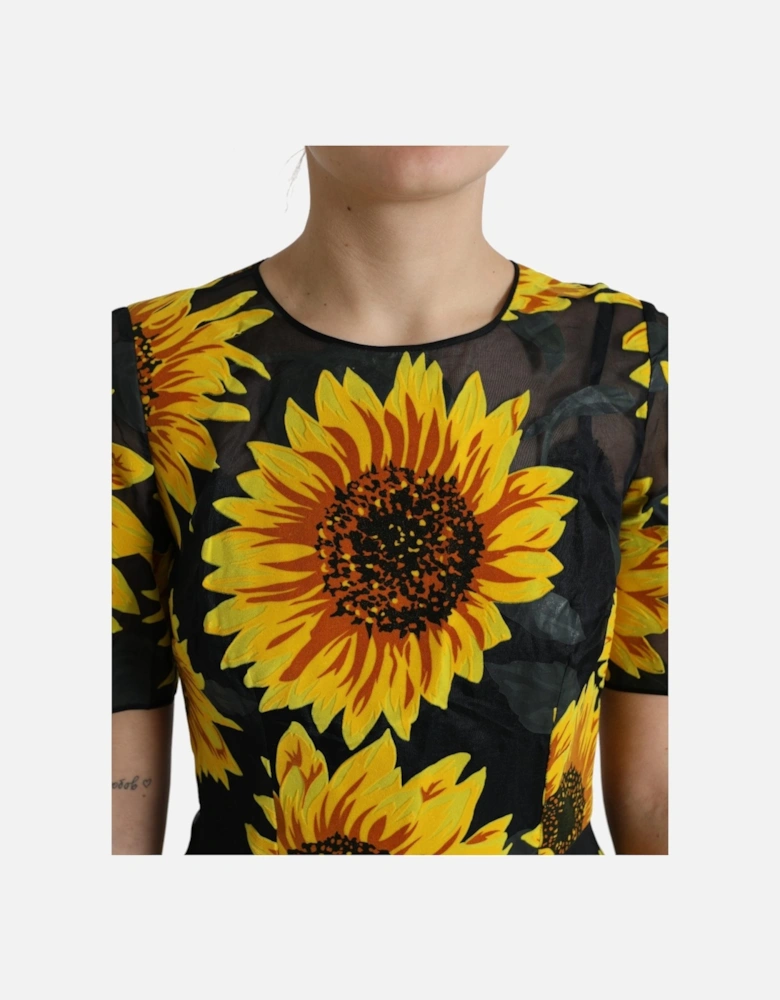 Sunflower Print A-Line Midi Dress Women - Black Dresses