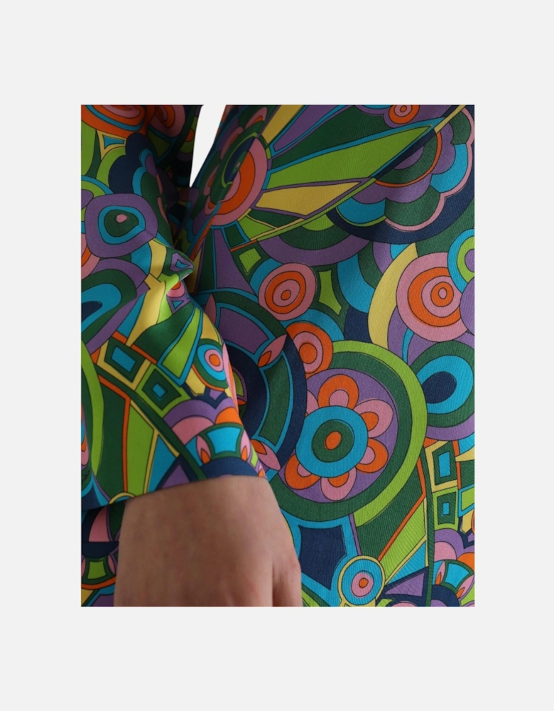 Op Art Mini Dress Jewel Neck Long Sleeve Women - Multicolor Dresses