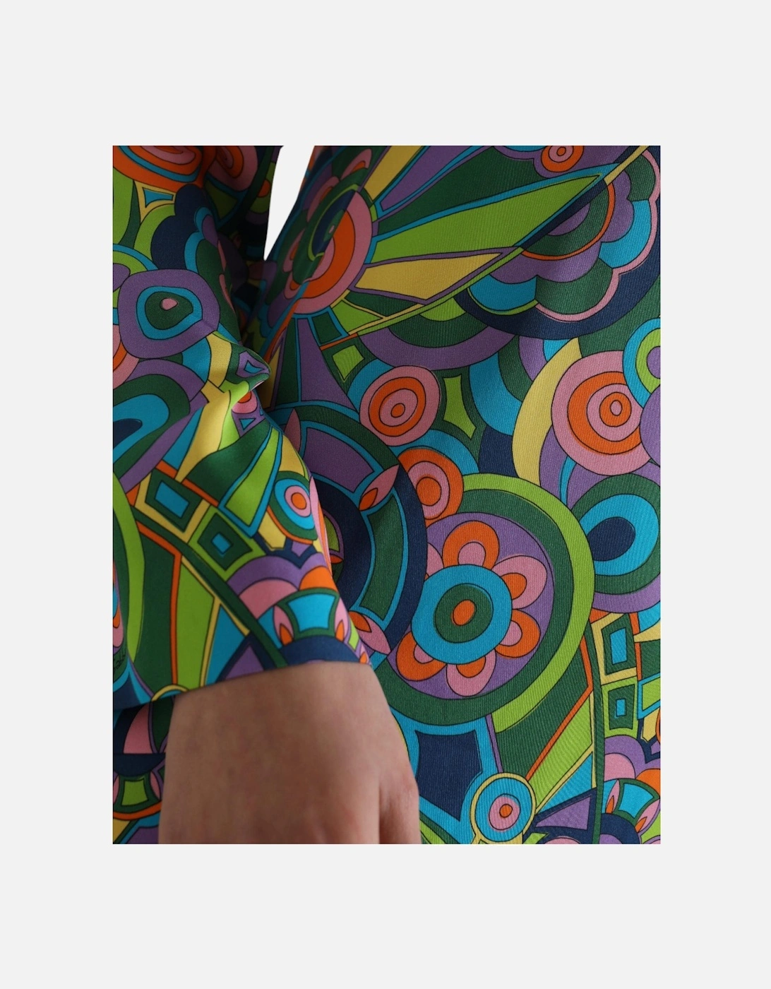 Op Art Mini Dress Jewel Neck Long Sleeve Women - Multicolor Dresses