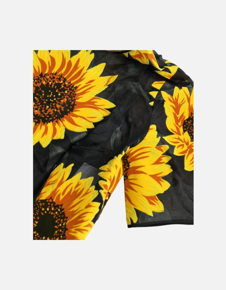 Sunflower Print A-Line Midi Dress Women - Black Dresses