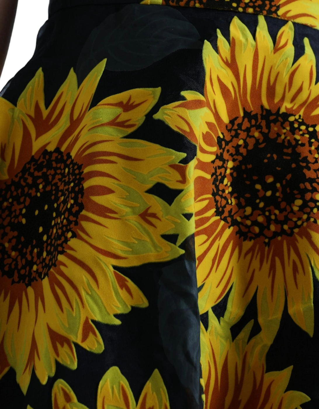 Sunflower Print A-Line Midi Dress Women - Black Dresses