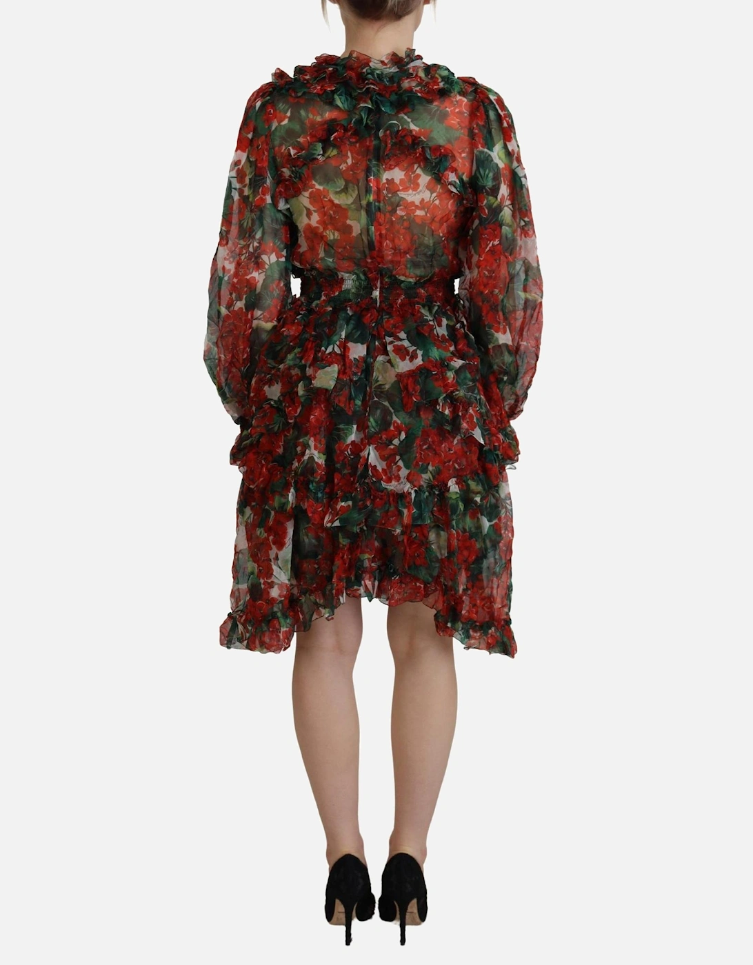 Floral Print Mini Dress Red and Green Geranium Women - Multicolor