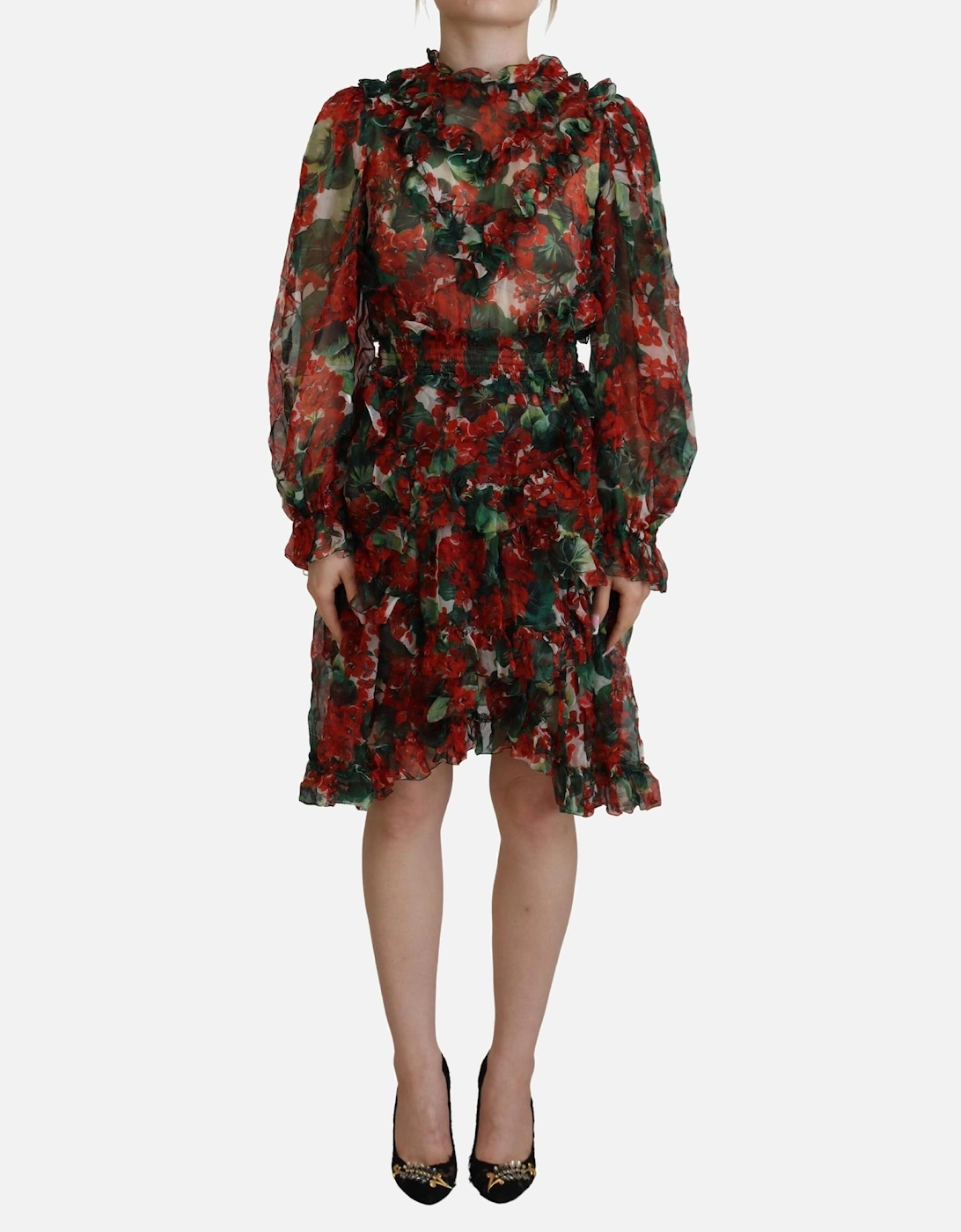 Floral Print Mini Dress Red and Green Geranium Women - Multicolor, 7 of 6