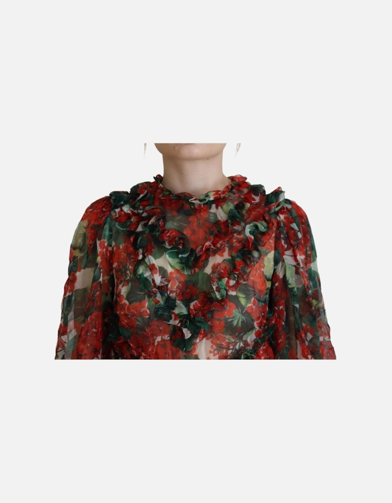 Floral Print Mini Dress Red and Green Geranium Women - Multicolor