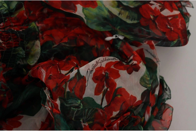 Floral Print Mini Dress Red and Green Geranium Women - Multicolor