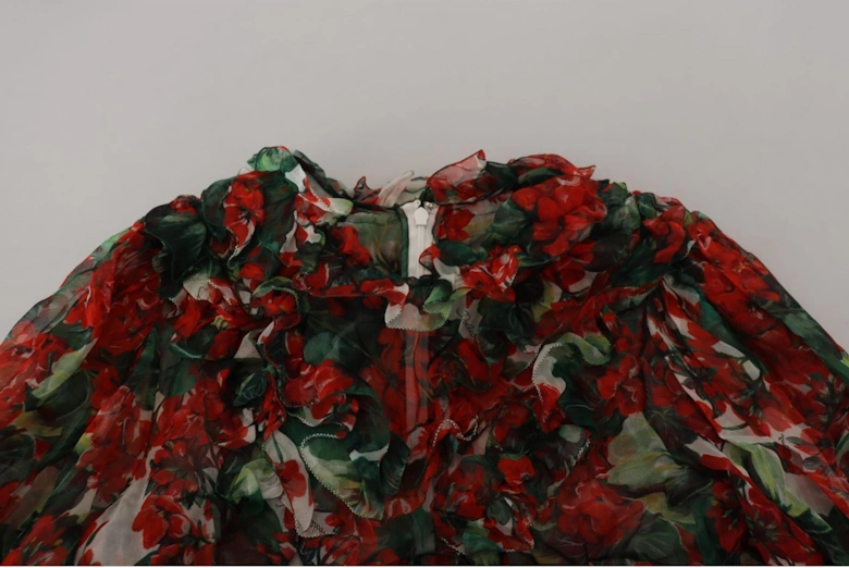 Floral Print Mini Dress Red and Green Geranium Women - Multicolor