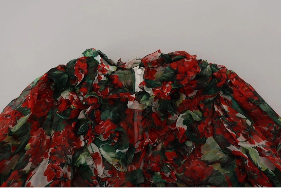Floral Print Mini Dress Red and Green Geranium Women - Multicolor