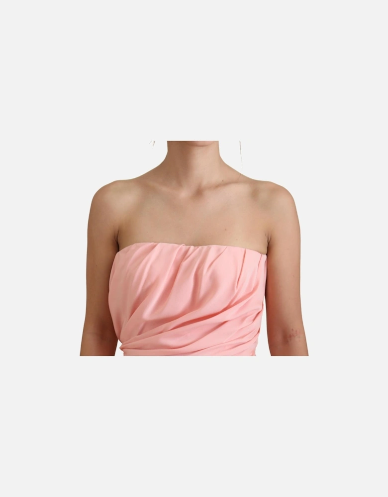 Strapless Midi Dress with Back Zip Closure Women - Pink Dresses