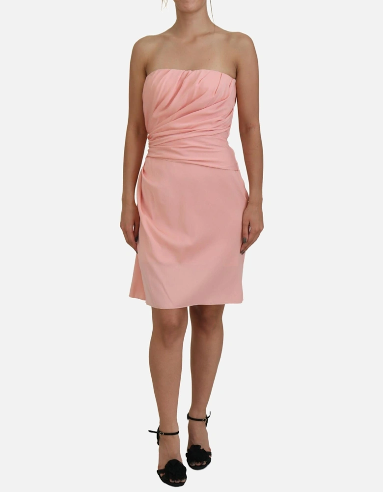 Strapless Midi Dress with Back Zip Closure Women - Pink Dresses