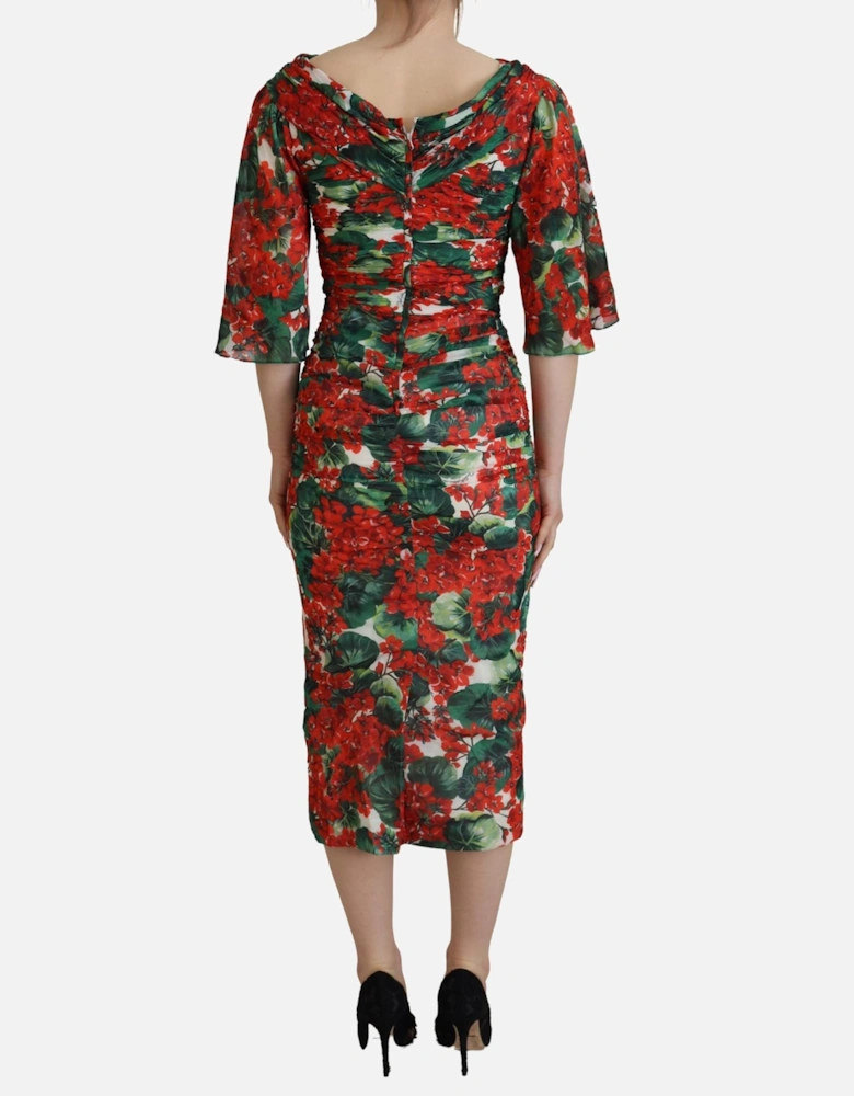 Floral Print Midi Dress Geranium Style Women - Multicolor Dresses