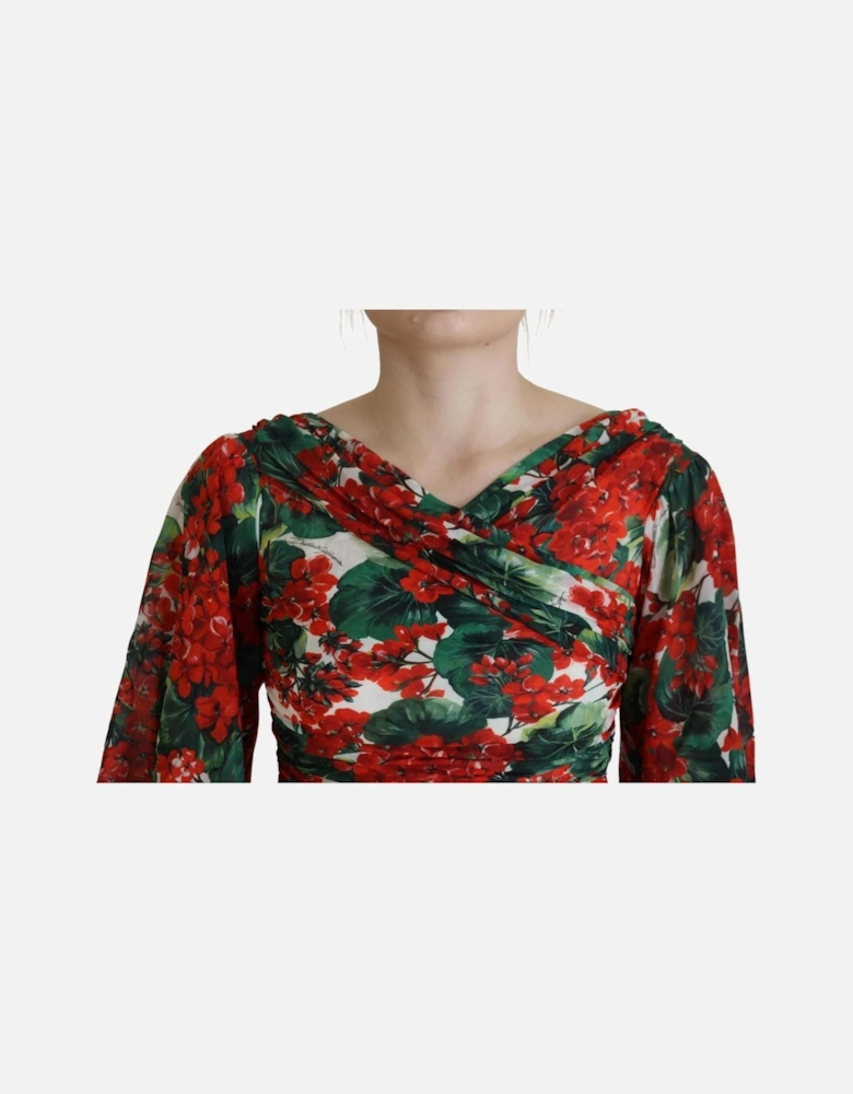 Floral Print Midi Dress Geranium Style Women - Multicolor Dresses